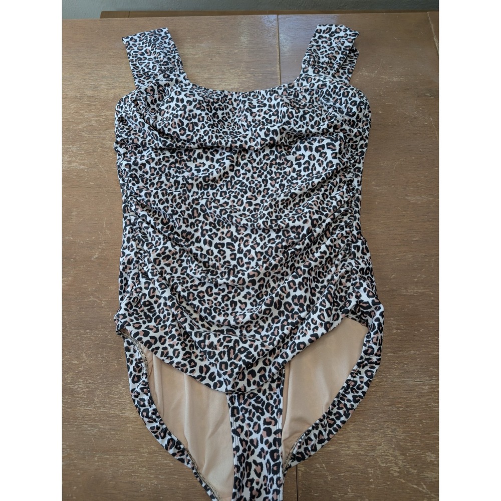 Albion Fit Womens XXL Savannah Leopard Print Ruched One Piece Swimsuit Square